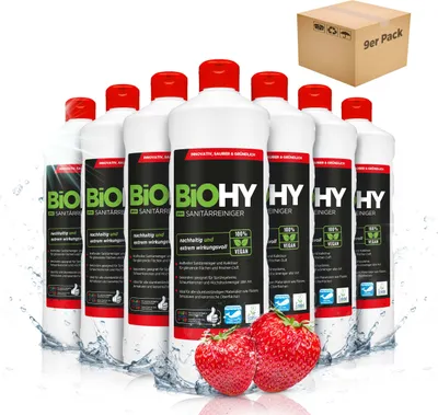 Produktbild von BiOHY Sanitärreiniger Plus, Badreiniger, Kalklöser, Badezimmer Reiniger – 9er Pack (9 x 1 Liter Flasche)