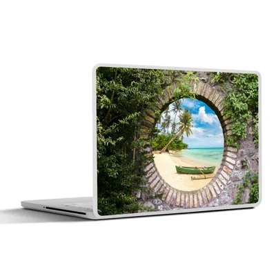 Produktbild von MuchoWow® Laptop Aufkleber Sticker Cover Strand - Palme - Aussicht - Kanu 36.5x27.5 cm - Laptop-Sticker