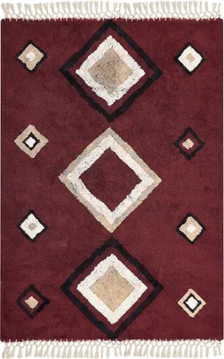 Obrázok produktu pre BELIANI Koberec červený bavlna 140 x 200 cm geometrický vzor so strapcami obdĺžnikový tvar boho orientálny štýl obývačka spálňa
