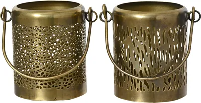 Produktbild von Teelichthalter mit Henkel 8cm Metall 1 Stück sortiert Gold