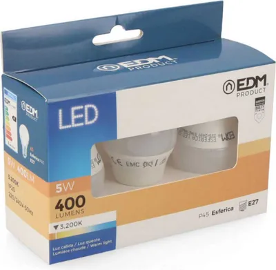 Produktbild von Edm Kugelförmige Led-lampe E27 5w 400 Lumens 3200k 3 Einheiten Weiß Weiß One Size