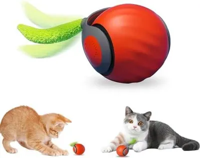 Produktbild von Interaktives Katzenspielzeug Ball,Wiederaufladbarer Elektrischer Katzenball mit Federschwanz,2 Modi Automatisches Kätzchenspielzeug für Hauskatzen Selbstbeschäftigung Spielzeugball (Orange)