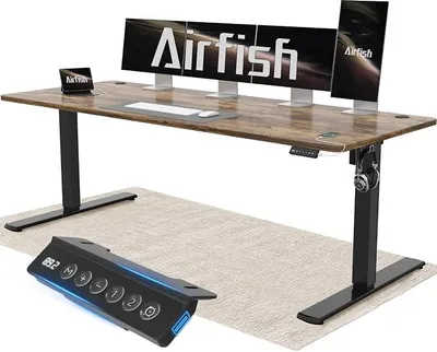Image de Bureau réglable en hauteur 200x80 cm avec port USB, bureau réglable électriquement en hauteur avec fonction mémoire, de 73 à 118 cm, couleur marron