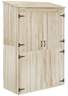 Image de Armoire de jardin armoire de rangement en bois 2 šŠtagššres 2 portes toit inclinšŠ 120 x 57 x 183 cm bois naturel