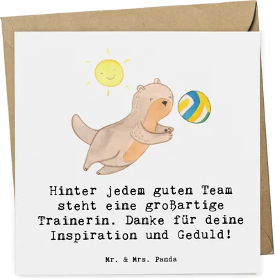 Produktbild von Mr. & Mrs. Panda Deluxe Karte Volleyball Trainerin - Weiß - Geschenk, Sportart, anlasskarte, gutes Team, Glückwunschkarte, faltkarte, Teamgeist, Klappkarte, Inspiration