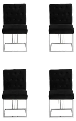 Produktbild von Schwarzer 4x Stühle Lehnstuhl Designer  Esszimmer Möbel Essstühle Edelstahlstuhl