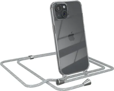 Produktbild von EAZY CASE Handykette kompatibel mit Apple iPhone 15, Handyhülle mit Umhängeband, Handykordel, Schutzhülle Clear, Band in Grau