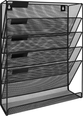Produktbild von QUVIO Zeitschriftenständer Wand - mit 5 Schichten - Zeitschriftenständer - Zeitschriftenorganisator - Wohnaccessoires - Netz - Metall - Schwarz - 10,5 x 32 x 40,5 cm