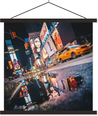 Produktbild von MuchoWow® Textilposter New York - Nachdenken - Taxi 40x40 cm mit schwarzem Rahmen - Fotos
