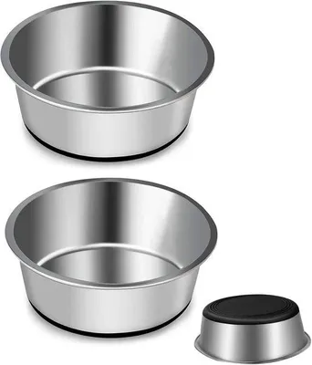 Immagine prodotto di Comodini per cani in acciaio inossidabile, base antiscivolo in silicone, diametro 14 cm, altezza 4,5 cm