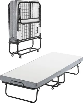 Immagine prodotto di Letto a scomparsa Letto pieghevole con materasso in schiuma da 10 cm Letto in metallo da 79 cm