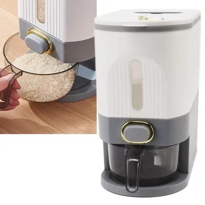Produktbild von Reisspender Vorratsbehälter Getreidebehälter - 5 L - Mit Messbecher und Deckel - Grau - Luftdicht für Reis, Mehl und Bohnen