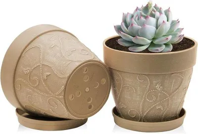 Produktbild von Famanu Pflanzenpotten Set – 2 mittelgroße Töpfe mit 17,5 cm, Schalen und Drainagelöchern