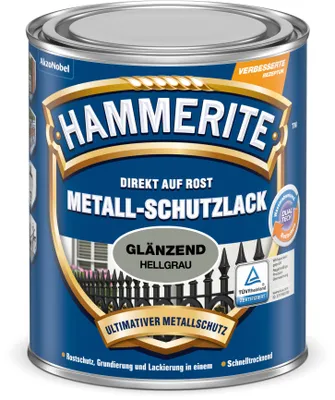 Produktbild von Hammerite Metallschutzlack Glänzend, 3in1-Rostschutz, Hellgrau, 750ml