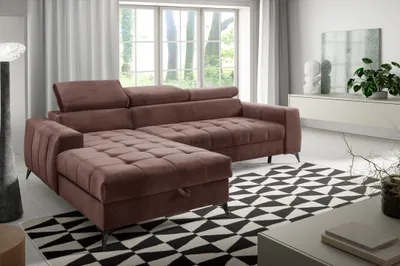 Image de AX LIVING Marron Canapé d'angle avec fonction sommeil Arkucio Mini 260 cm G