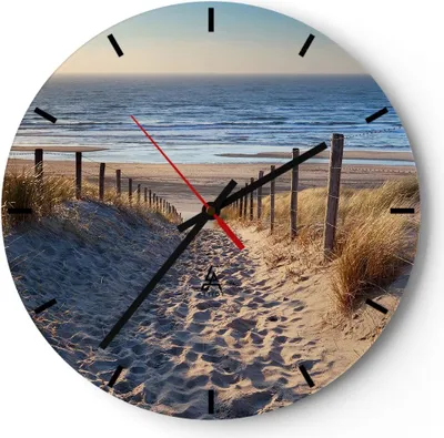 Produktbild von Wanduhr - Rund - Glasuhr - Meer Strand Düne - 40x40cm - Schleichendes Uhrwerk - Lautlos - zum Aufhängen bereit - Dekoration Modern - Wanddekoration aus Glas - C3AR40x40-3612