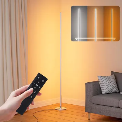 Productafbeelding van LED Vloerlamp - Moderne Lamp - Sfeerverlichting Creëren - Verstelbare Helderheid - 20 Meter Bereik - Zilver