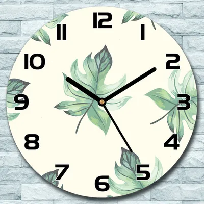 Produktbild von Wanduhr aus Glas Rund fi 30 Tropische Blätter Quarz Deko Schlafzimmer Büro