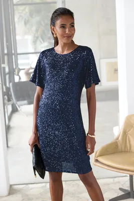 Produktbild von LASCANA Paillettenkleid mit kurzen Ärmeln marine Größe 42