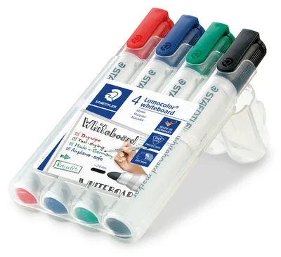 Zdjęcie produktu dla Staedtler Lumocolor , 4 szt., Czarny, Niebieski, Zielony, Czerwony, Końcówka pociskowa, Wielobarwny, Polipropylen (PP), 2 mm
