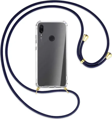 Produktbild von Handykette Backcover-Schutzhülle mit Band (Metall goldfarben) für Xiaomi Redmi Note 7 (Pro) - dunkelblau