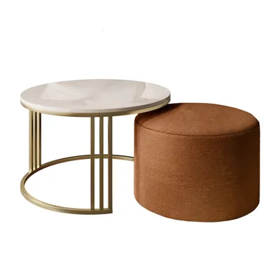 Produktbild von Couchtisch mit Hocker LORI Hochglanz Gold gebürstet/glänzender Kaschmir, Perfect Harmony 52
