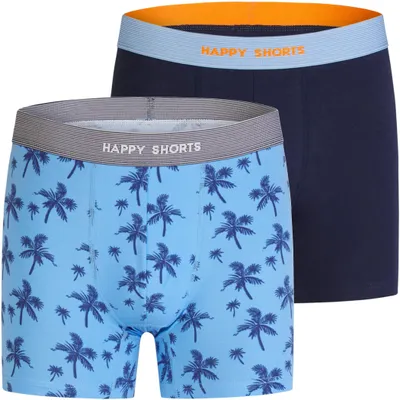 Produktbild von Happy Shorts Herren Retro Boxer 2-Pack Jersey - palm print - navy - Größe XL