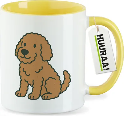 Produktbild von Huuraa Kaffeetasse Labradoodle Comic Labradoo 330ml Gelb Keramik Kaffeebecher Geschenkidee