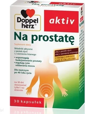 A product box for Doppelherz aktiv Na prostate dietary supplement.
