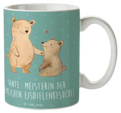 Produktbild von Mr. & Mrs. Panda Kaffeetasse Tante Eisdielenmeisterin - Meeresbrise - Geschenk, Nichte, Neffe, Verwandtschaft, Kaffeebecher, einzigartige Designs, schöne tasse, Lustig