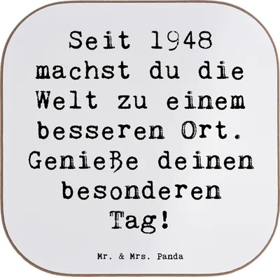 Produktbild von Mr. & Mrs. Panda Untersetzer für Gläser Spruch 1948 Geburtstag - Weiß - Geschenk, Tassenuntersetzer, Coaster, Feier, Tischuntersetzer, Happy Birthday, Glas, Erinnerungen