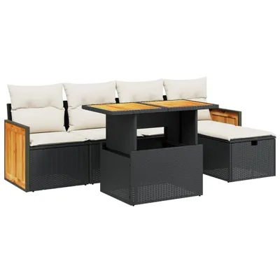 Produktbild von 6-tlg. Garten-Sofagarnitur mit Kissen Schwarz Poly Rattan