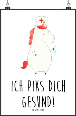 Produktbild von Mr. & Mrs. Panda Bild Einhorn Krankenschwester DIN A1 - Weiß - Geschenk, Ärztin, Kunstdruck, wanddeko, drucke, Plakat, poster, Krankenpfleger, Krankenpflegerin, Unicorn