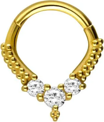 Produktbild von Ohrpiercing, Nasenpiercing, Septum Piercing Chirurgenstahl Segmentring Clicker TROPFEN + 3 KRISTALLE + KUGELN