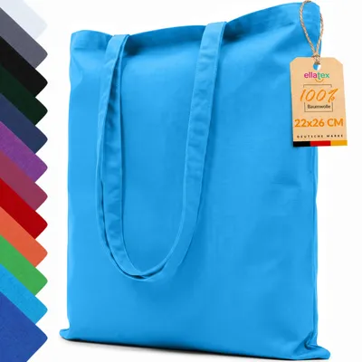 Produktbild von EllaTex Baumwolltasche 22x26 cm – Stoffbeutel aus 100% Baumwolle mit kurzen Henkeln, in Farbe: Türkis