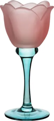 Produktbild von Kerzenhalter Glas Mondex JULIETTA 8x8x19 cm Rosa mit blauem Fuß 1 Stk.