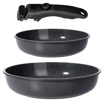 3-tlg. Pfannenset mit abnehmbarem Griff, antihaftbeschichtet, 20/26 cm