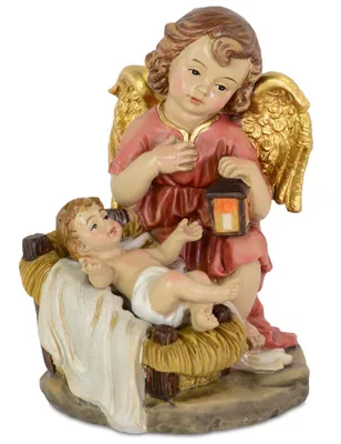 Produktbild von Schutzengel mit Jesuskind 10 cm Rot | 27616 Krippenfigur Weihnachtsdekoration