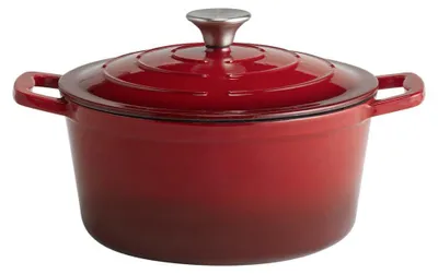 Produktbild von APS 88302 Kochtopf mit Deckel 5 STARS, Schmortopf Gusseisen, induktionsgeeignet, ofenfest, inkl. Deckelhalter, Ø 25 cm, 4 Liter, rot