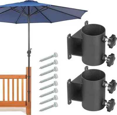 Image de Deux supports robustes pour parasols de terrasse, destinés aux balustrades de terrasse, des fixations robustes et sans soudure pour parasols de terrasse