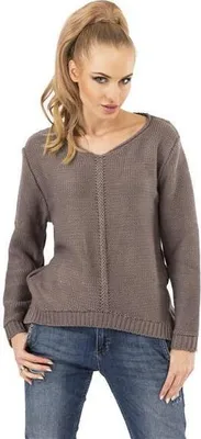 Produktbild von Damen Pullover Strickpullover V-Ausschnitt Gr. S/M; Cappuccino