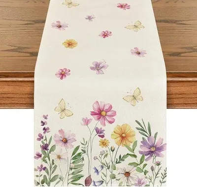 Obrázok produktu pre Stolový behúň s motívom kvetov a motýľov, 40 x 300 cm – jarná a letná výzdoba stola do kuchyne a na slávnostné príležitosti