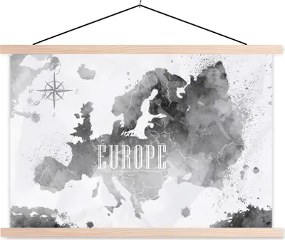 Produktbild von MuchoWow® Textilposter Aquarell - Weltkarte - Schwarz 60x40 cm mit holzfarbenen Rahmen - Bilder