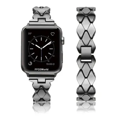 Produktbild von FFO2World Dünnes Metallarmband für Apple Watch 42–49 mm (Serie 1–11, Ultra) – Diamantförmiges Edelstahl-Kettenarmband für Damen – Schwarz