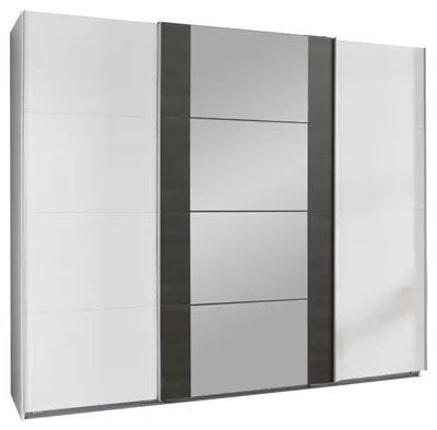 Immagine prodotto di Armadio ad ante scorrevoli Berna Armadio design selezionabile, bianco / acciaio grezzo, 313x64x236cm