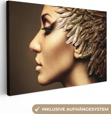 Produktbild von MuchoWow® - Leinwandbilder - Frau - Abstrakt - Gold - Porträt, Wandbild, Wanddeko Bilder Wohnzimmer, 30x20 cm
