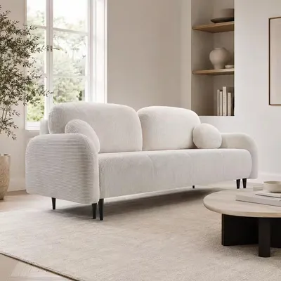 Produktbild von GOLDSTOFF Sofa 140x200cm | Sofa mit Schlaffunktion und Staurum | Bequemes und Modernes 2-Sitzer-Sofa für Wohnzimmer (Creme)