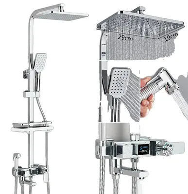 Productafbeelding van Douchekraan, digitale display, thermostaatkraan, chroomkleurige thermostaatkraan