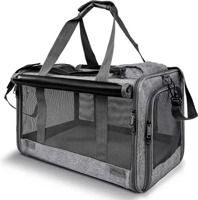 Produktbild von Katzentasche Transporttasche Hundebox Faltbar Hundetransportbox Katzentransportbox Hundetasche für kleine Hunde und Katze Haustiertragetasche Katzentragetasche mit Schultergurt für Auto Reise (Grau)