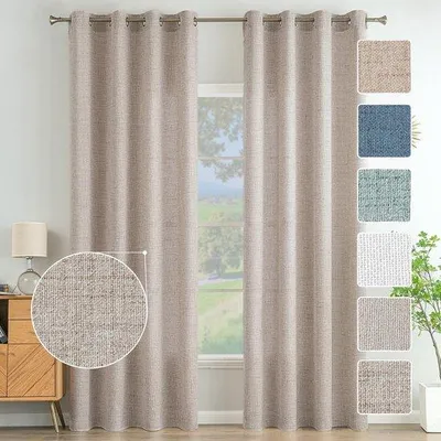 Immagine prodotto di Set di 2 tende Ibbenzoa® effetto lino, con passanti, semitrasparenti, color kaki, 145 x 140 cm (altezza x larghezza) – ideali per soggiorno e camera da letto